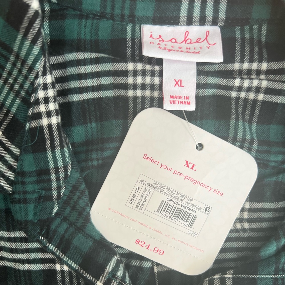 NWT Isabel Maternity by Ingrid & Isabel Long Sleeve Plaid Flannel Popover Tunic - Picture 4 of 4